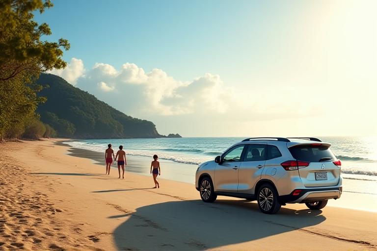 Mitsubishi Xpander SUV na nakaparada sa tabing-dagat