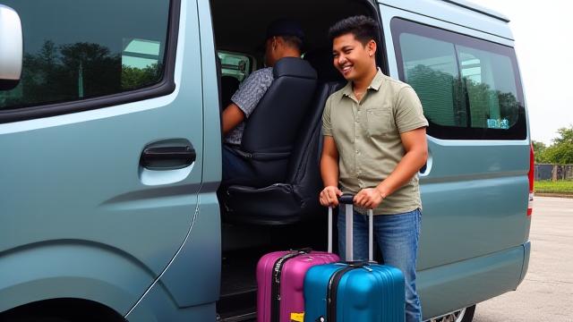 Airport transfer na van kasama ang driver na tumutulong sa mga bagahe sa Mactan-Cebu International Airport
